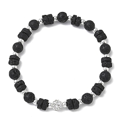 Лавовый камень Эластичные браслеты из натуральной лавовой породы и немагнитного синтетического гематита для женщин и мужчин., круглый и дисковый, бисер: 7x3 мм & 7 мм, внутренний диаметр: 2.05 дюйм (5.2 см)