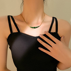 Gold (Emerald Zircon) Luxury Stainless Steel Necklace with Unique Design - Elegant, Sophisticated, Chic.