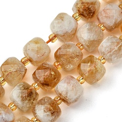 Citrine Natural Citrine Beads Strands, with Seed Beads, Faceted Cube, 8~9x8~9x8~9mm, Hole: 0.9~1mm, about 35~39pcs/strand, 14.80''~15.16''(37.6~38.5cm)