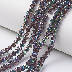 Indigo Electroplate Transparent Glass Beads Strands, Half Multi-color Plated, Faceted, Rondelle, Indigo, 3.5x3mm, Hole: 0.4mm, about 123~127pcs/strand, 13.7~14.1 inch(35~36cm)