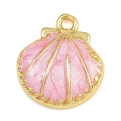 Pink Латунь эмаль прелести, подвески в форме ракушек, стойки покрытие, долговечный, без кадмия и без свинца, реальный 18 k позолоченный, розовые, 13x12x3 мм, отверстие : 1.4 мм
