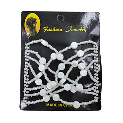 Creamy White Steel Hair Bun Maker, Stretch Double Hair Comb, with Glass & Acrylic Beads , Creamy White, 75x85mm