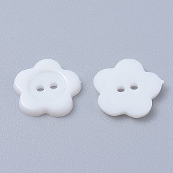 Blanco Botones de acrílico de costura para el diseño de vestuario, botones de plástico, 2 agujero, teñido, wintersweet de flor, blanco, 14x2 mm, agujero: 1 mm