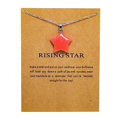 6483 synthetic red luminous stone Multicolor fluorescent natural stone pentagram pendant luminous stone stainless steel chain card necklace gift jewelry