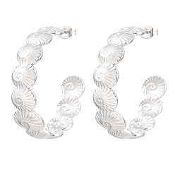 Stainless Steel Color 304 Stainless Steel Shell Shape Stud Earrings for Women, Half Hoop Earrings, Stainless Steel Color, 34x10mm