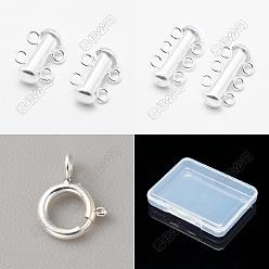 Silver 2 Sets 2 Styles Sterling Silver Slide Lock Clasps, Peyote Clasps, with 5Pcs Spring Ring Clasps, Silver, 15x11x6mm, Hole: 2mm, 1 set
