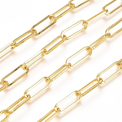 Real 18K Gold Plated Soldered Brass Paperclip Chains, Flat Oval, Drawn Elongated Cable Chains, Long-Lasting Plated, Real 18K Gold Plated, 15x5x1mm