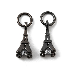 Черный Цвет Металла Латунные микро проложить кубического циркония прелести, Эйфелева башня, металлический черный , 11x4.5 мм, отверстие : 3 мм