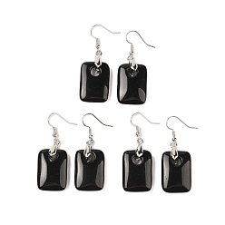 Обсидиан Серьги-подвески из натурального черного обсидиана, с латунными крючками для сережек, без свинца и без кадмия, прямоугольные, 49x18 мм