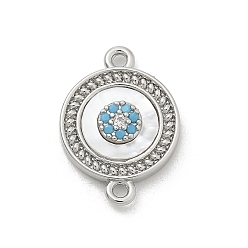 Плоский Круглый Шармы-соединители из латуни с микропаве из прозрачного кубического циркония, с оболочкой, платина, плоско-круглые, 16x11.5x2.5 мм, отверстие : 1.2 мм