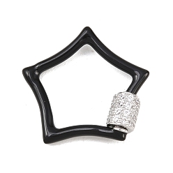 Черный Застежки-карабины с микропаве из прозрачного кубического циркония в форме звезды, с эмалью, долгоиграющий, стойки покрытие, без свинца и без кадмия, чёрные, 23x25x2 мм