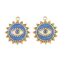 Темно-Голубой 304 нержавеющей стальной эмали подвески, солнце с оберегом от сглаза, реальный 18 k позолоченный, ионное покрытие (ip), долговечный, глубокое синее небо, 21x18x1.5 мм, отверстие : 2 мм