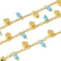 Темно-Голубой Латунные плоские круглозвенные цепи, со стеклом, стойки покрытие, долговечный, без свинца и без кадмия, реальный 18 k позолоченный, пайки, с катушкой, глубокое синее небо, 3x2x0.5 мм и 8.5x5x2.5 мм и 9x3.7 мм