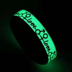 Stainless Steel Color Luminous Glow in the Dark Word Love Stainless Steel Finger Ring, Stainless Steel Color, US Size 6(16.5mm)