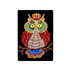 Owl DIY Diamond Painting Notebook Kits, including PU Leather Book, Resin Rhinestones, Diamond Sticky Pen, Tray Plate and Glue Clay, Owl, Notebook: 210x150mm, 50 pages/book