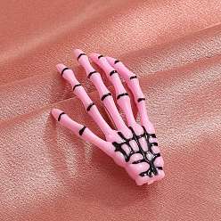 Pink Acrylic Alligator Hair Clips, Gothic Halloween Skeleton Hand Hair Accessories for Women, with Iron Findings, Pink, 70x40mm