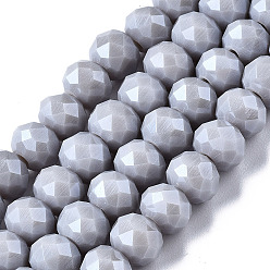 Light Grey Electroplate Glass Beads Strands, Pearl Luster Plated, Faceted, Rondelle, Light Steel Blue, 6x5mm, Hole: 1mm, about 87~90pcs/strand, 17~17.5 inch(42.5~43.75cm)