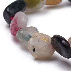 Tourmaline Natural Tourmaline Stretch Beaded Bracelets, Tumbled Stone, Nuggets, 1-7/8 inch~2-1/8 inch(4.8~5.5cm), Beads: 6~15x6~11x3~11mm