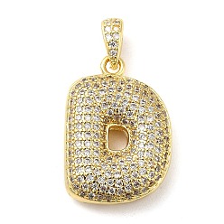 Letter D Brass Micro Pave Cubic Zirconia Pendants, Cadmium Free & Lead Free, Long-Lasting Plated, Real 18K Gold Plated, Letter D, 23x16x5.5mm, Hole: 4.5x3mm