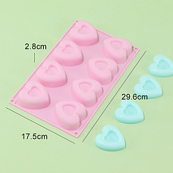 Pink 8 Cavities Silicone Molds, for Handmade Soap Making, Heart, Pink, 296x175x28mm