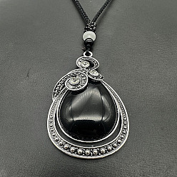 Обсидиан Подвески из натурального обсидиана, ожерелья для женщин и мужчин, слеза, 27.56 дюйм (70 см)