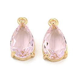 Pink Латунные подвески, со стеклом, слеза, розовые, 16x8x5.5 мм, отверстие : 1.5 мм