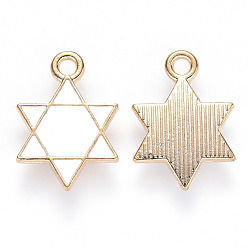 White Alloy Enamel Pendants, for Jewish, Star of David, Light Gold, White, 16.5x12x2mm, Hole: 1.6mm