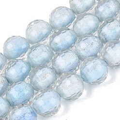 Azure Resin Beads Strands, Bead in Bead, with Glass & Glitter Powder Inside, Round, Faceted(96 Facets), Azure, 9~10mm, Hole: 0.7mm, about 49~51pcs/strand, 18.50~19.29 inch(47~49cm)