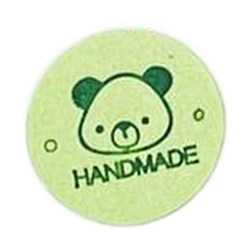 Light Green Microfiber Leather Label Tags, Handmade Embossed Tag, with Holes, for DIY Jeans, Bags, Shoes, Hat Accessories, Flat Round with Bear, 25mm