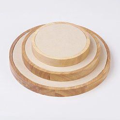 PeachPuff Wood Jewelry Displays, with Faux Suede, Flat Round, PeachPuff, S: 11x1.8cm, M: 15x1.8cm, L: 19.7x1.8cm, 3pcs/set