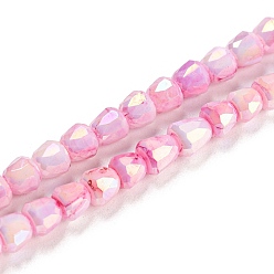 Pearl Pink Electroplate Glass Beads Strand, AB Color Plated, Imitation Jade, Faceted, Bell, Pearl Pink, 4~4.5mm, Hole: 0.8mm, about 80pcs/strand, 12.83''(32.6cm)