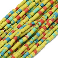 Разноцветный Окрашенные синтетические бирюзовые бусы нити, колонка, красочный, 2~2.5x2 мм, отверстие : 0.5 мм, около 42~45 шт / нитка, 13.19''~13.39'' (33.5~34 см)