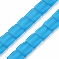 Dodger Blue Transparent Frosted Glass Beads Strands, Square, Dodger Blue, 12x12x5mm, Hole: 0.9mm, about 50pcs/strand, 24.02 inch(61cm)
