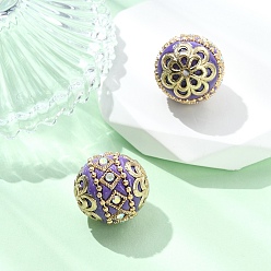 Темная Орхидея Индонезийские бусины ручной работы, с металлическая фурнитурой, круглые, без покрытия, темные орхидеи, 19.5x19 мм, отверстие : 1 мм