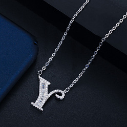 Letter Y (with chain) Wife's Romantic Travel Same Style 26 English Alphabet Clavicle Chain Pendant Micro-inlaid Zircon Platinum Plated Necklace