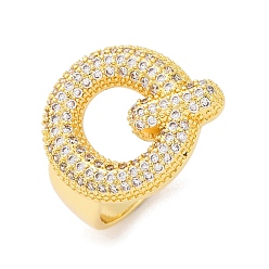 Letter Q Кольца-манжеты для пальцев с покрытием из латуни с микропаве из прозрачного кубического циркония для женщин, долговечный, реальный 18 k позолоченный, Письмо ~ Z, Буква Q, 18.5x12.5 мм, внутренний диаметр: 17.5 мм