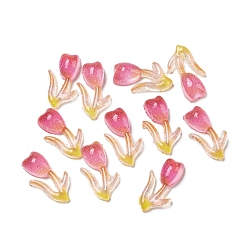 Camellia Luminous Transparent Resin Cabochons, Glow in the Dark Flower with Glitter Powder, Camellia, 6x13x3mm