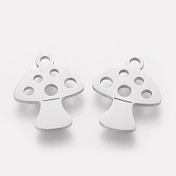 Stainless Steel Color 201 Stainless Steel Charms, Mushroom, Stainless Steel Color, 14x12x1.1mm, Hole: 1.5mm