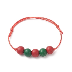 Colorful Wood Round Braided Bead Bracelet, Waxed Polyester Adjustable Bracelet for Women, Colorful, Inner Diameter: 2~3-3/8 inch(5~8.5cm)