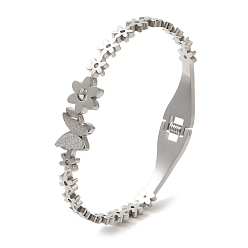 Нержавеющая Сталь Цвет Регулируемые бабочки с цветком 304 браслеты из нержавеющей стали для женщин, цвет нержавеющей стали, внутренний диаметр: 1-3/4x2-1/4 дюйм (4.6x5.8 см)