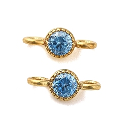 Dodger Blue 925 Sterling Silver Pave Cubic Zirconia Connector Charms, Half Round Links with 925 Stamp, Real 18K Gold Plated, Dodger Blue, 8.5x3.5x2.5mm, Hole: 1.5mm