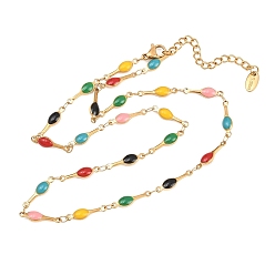 Золотой 304 Цепочки из нержавеющей стали с эмалью и разноцветными овальными звеньями, ионное покрытие (ip), золотые, 15.75 дюйм (40 см)