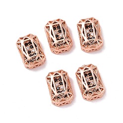 Black Eco-friendly Brass Micro Pave Cubic Zirconia Multi-strand Links, Rack Plating, Cadmium Free & Lead Free, Rectangle Octagon, Rose Gold, Black, 12x8x5mm, Hole: 1.2mm