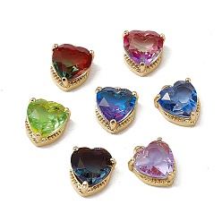 Mixed Color Heart K9 Glass Charms, Faceted, with Light Gold Tone Brass Findings, Mixed Color, 13x10.5x5mm, Hole: 1.6mm
