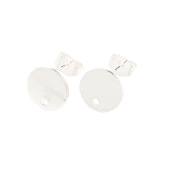 Серебро Ионное покрытие (ip) 304 детали серьги-гвоздики из нержавеющей стали, с плоской пластиной, плоско-круглые, серебряные, 10x1 мм, 12 мм, штифты : 0.8 мм