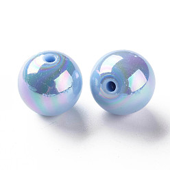 Cornflower Blue Opaque Acrylic Beads, AB Color Plated, Round, Cornflower Blue, 20x19mm, Hole: 2~3mm, about 111pcs/500g