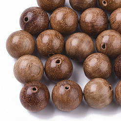 Sienna Natural Wood Beads, Waxed Wooden Beads, Undyed, Round, Sienna, 12mm, Hole: 1.8mm, about 554pcs/500g