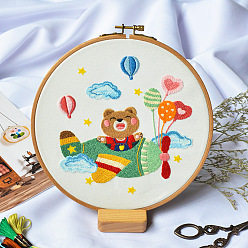 Bear DIY Display Decoration Embroidery Kit, Including Embroidery Needles & Thread, Cotton Fabric, Bear Pattern, 177x172mm