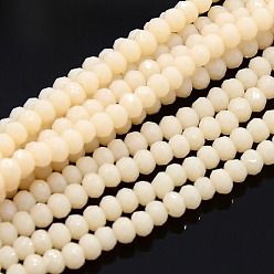 Cornsilk Opaque Solid Color Crystal Glass Faceted Rondelle Beads Strands, Cornsilk, 3.5x2.5~3mm, Hole: 1mm, about 120pcs/strand, 14 inch