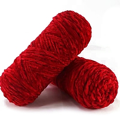 FireBrick 100g Polyester Chenille Yarn, Velvet Hand Knitting Threads, for Baby Sweater Scarf Fabric Needlework Craft, FireBrick, 3mm